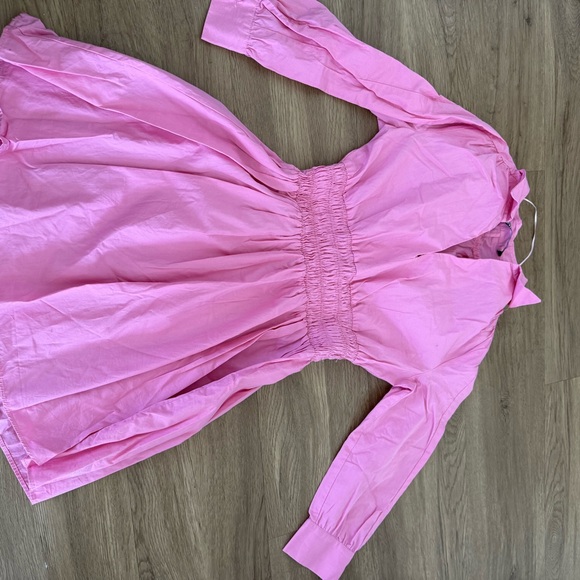 Zara Pink  Shirred Waist Collared Mini Dress - Picture 2 of 4